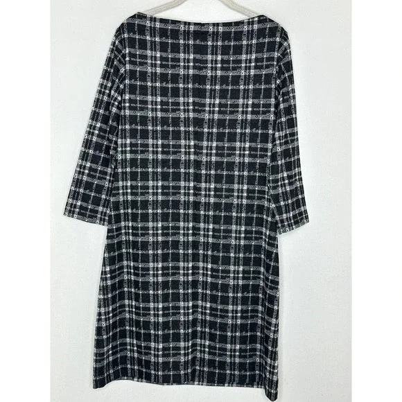 Tommy Hilfiger Houndstooth Gray White Black 3/4 Sleeve Boat Neck Dress Sz 10 - Picture 5 of 5